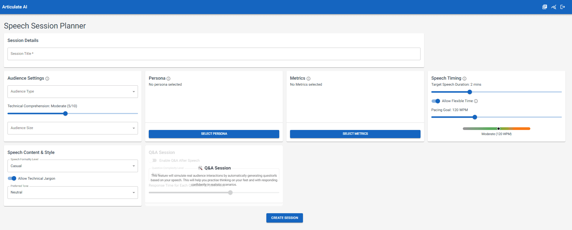 Articulate AI session feedback view