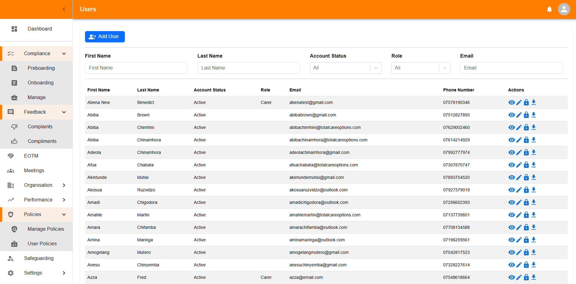 CCP compliance tracking view (demo data)